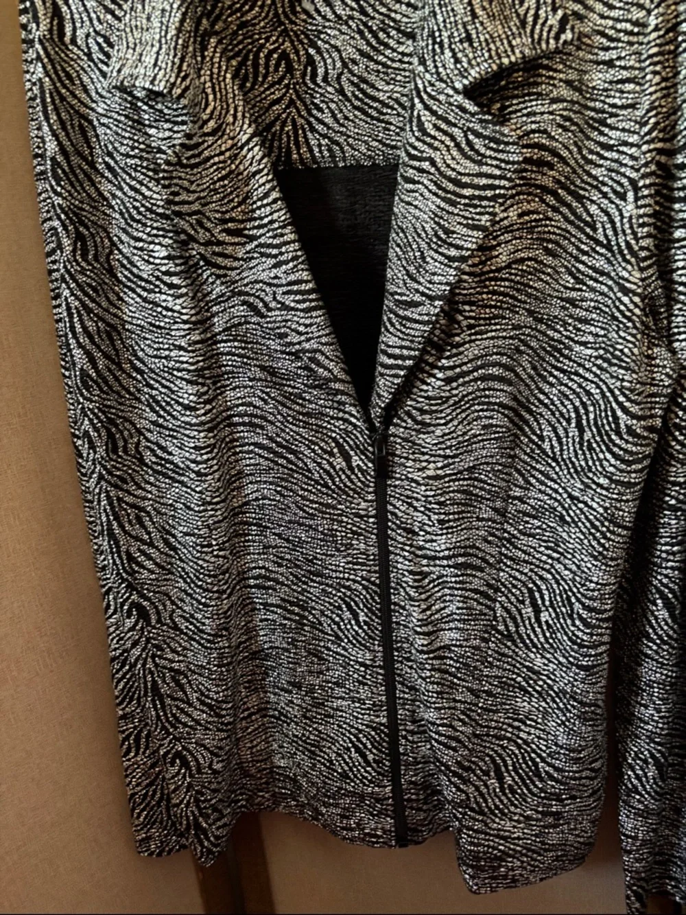 Black & White Chicos Zip Front Zebra-Print Blazer Jacket 3 XL